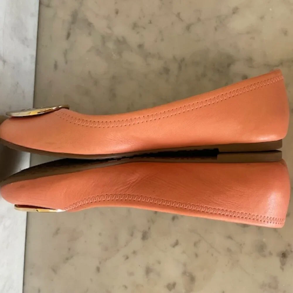 TORY BURCH Minnie Travel Ballet w/ Logo Soft Nappa Leather Sunshine 6